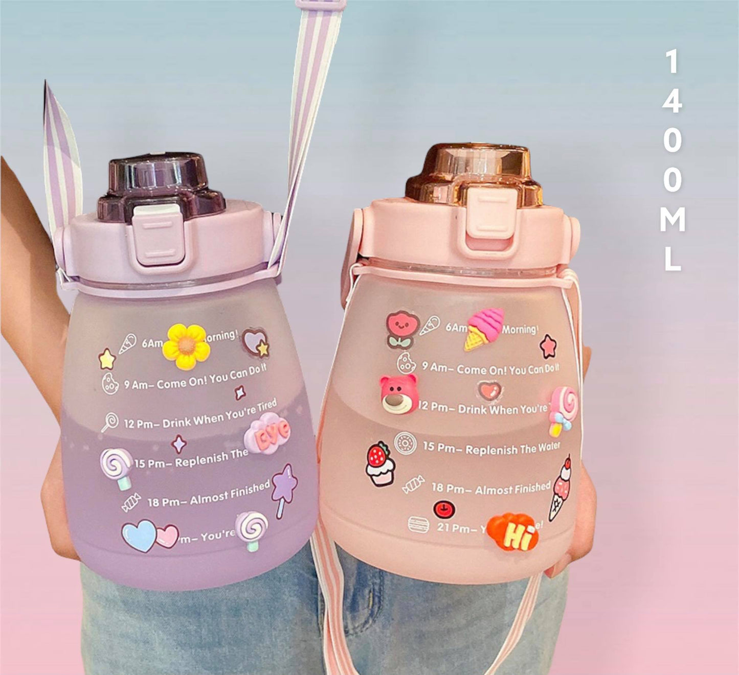 AXLOFO Glitz Big Belly Bottle Kawaii Water Bottles with Straw and